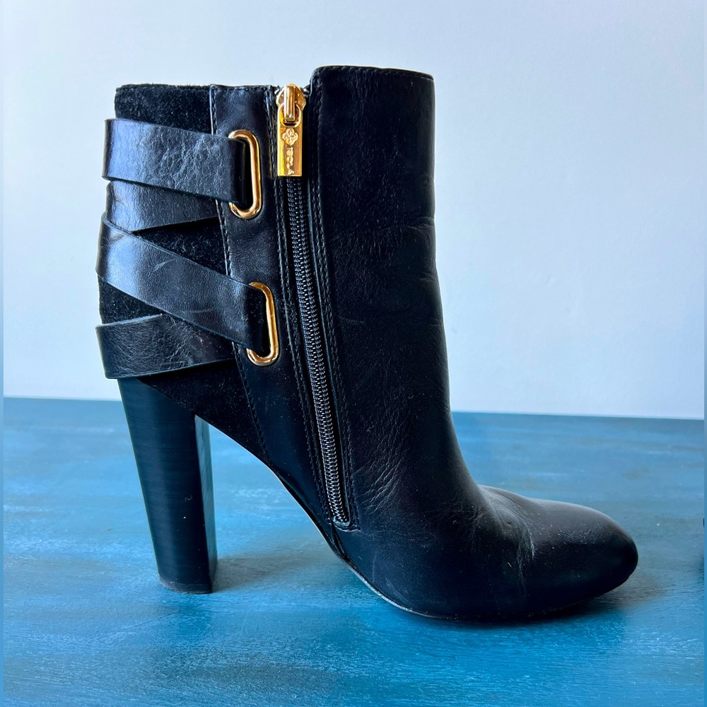 Isola Black Leather and Suede Bootie